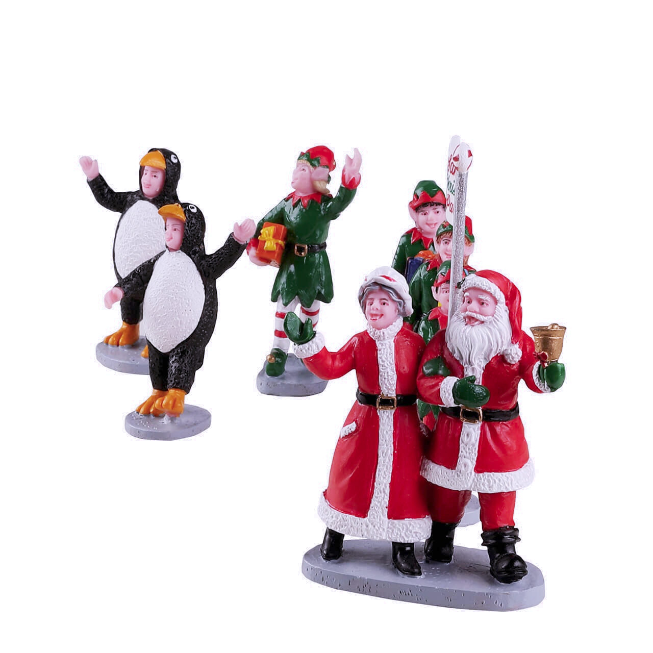 Lemax 2022 Santa’s Elf Parade Caddington #23592 Mr Mrs Claus Penguin Presents