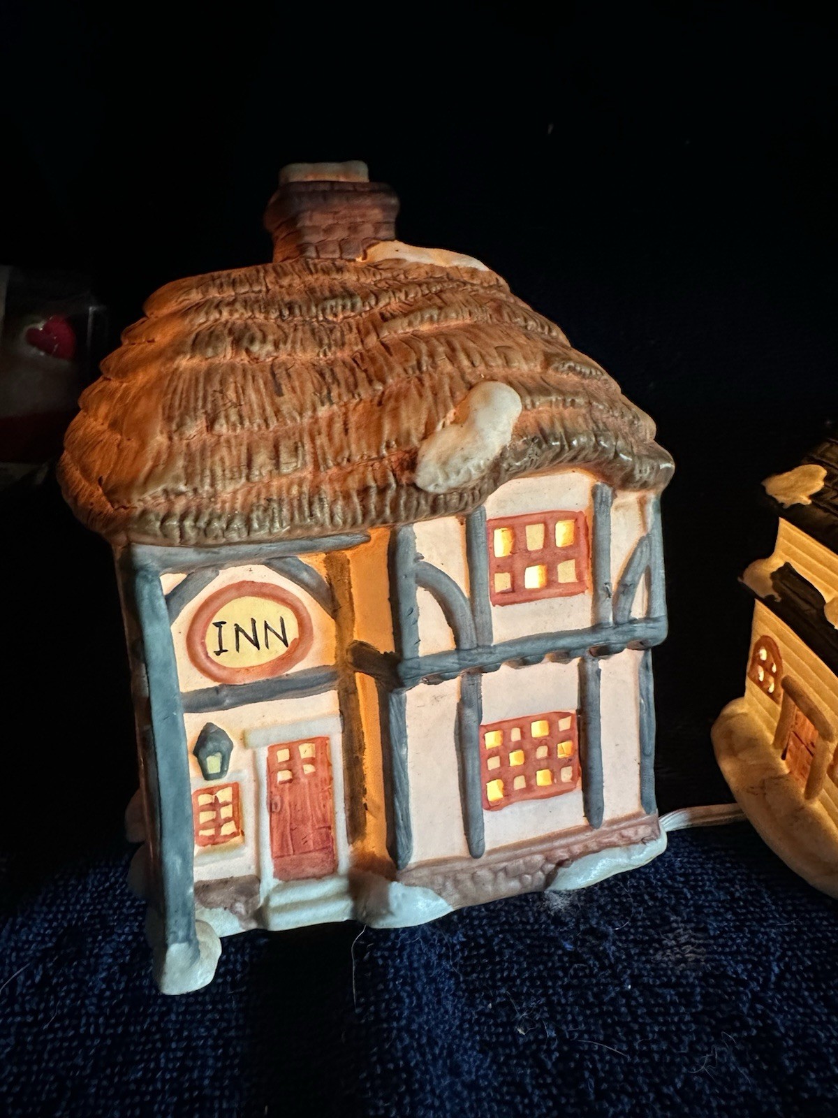 Porcelain Christmas Village Houses LOT OF 3 Medium Size Church, Inn, Home W/CORD