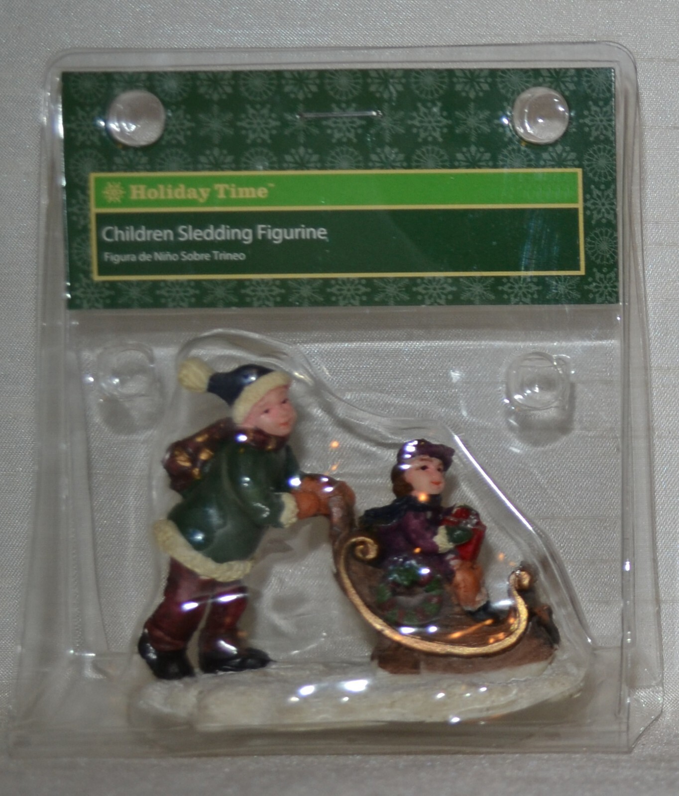 Holiday Time~Christmas Village~Children Sledding Figurine~Vintage Look Sled~NEW