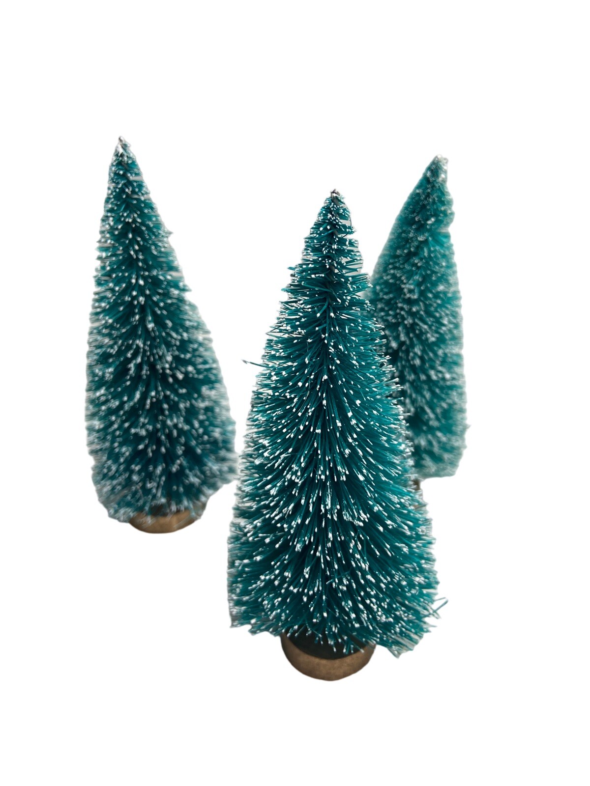 Christmas Village Accessory Sisal Green Flocked Evergreen Trees 4 inch Lot of 3