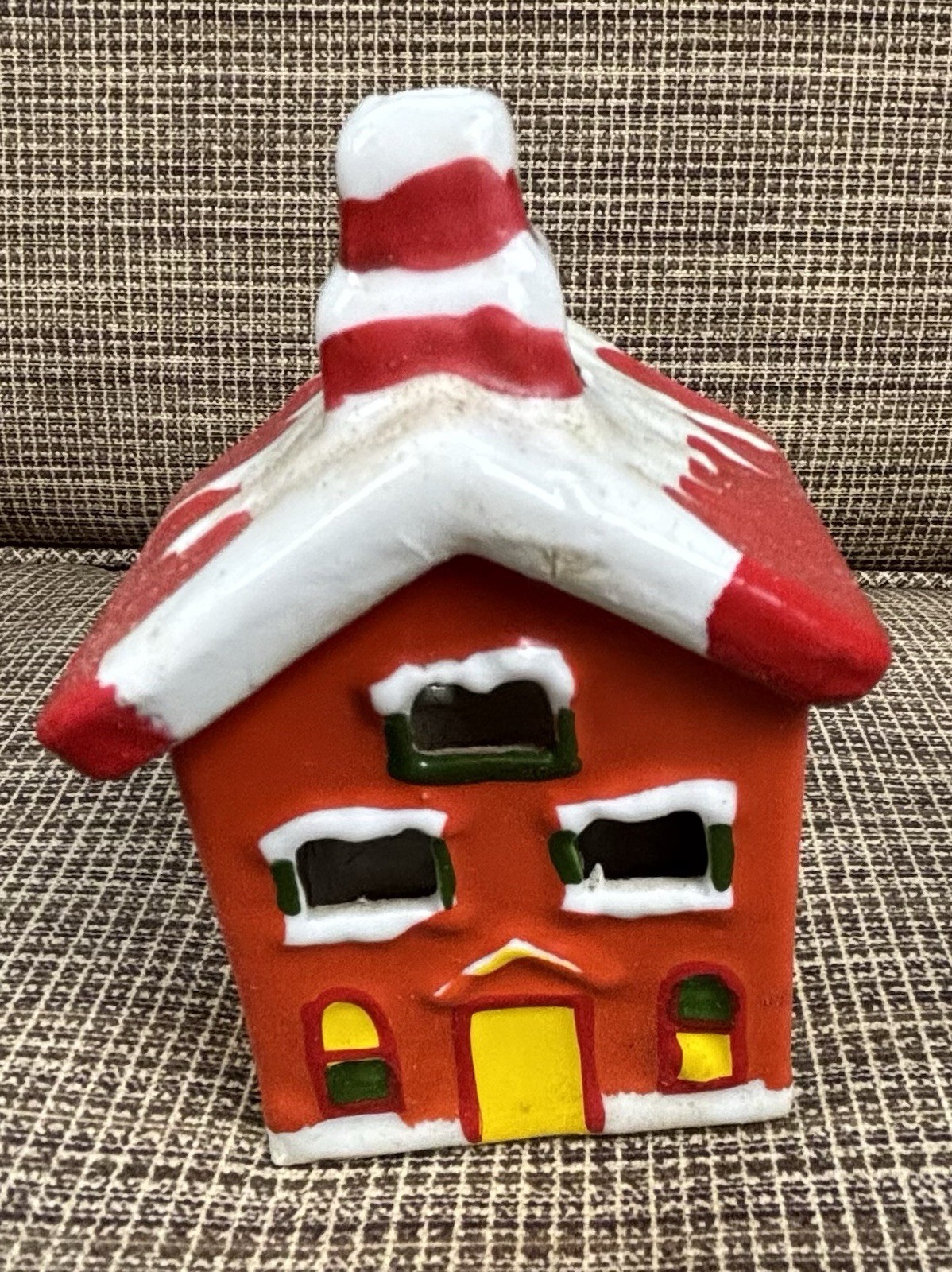 Vintage Hand Painted Ceramic Christmas Village CANDLE HOUSE Tealight Holder
