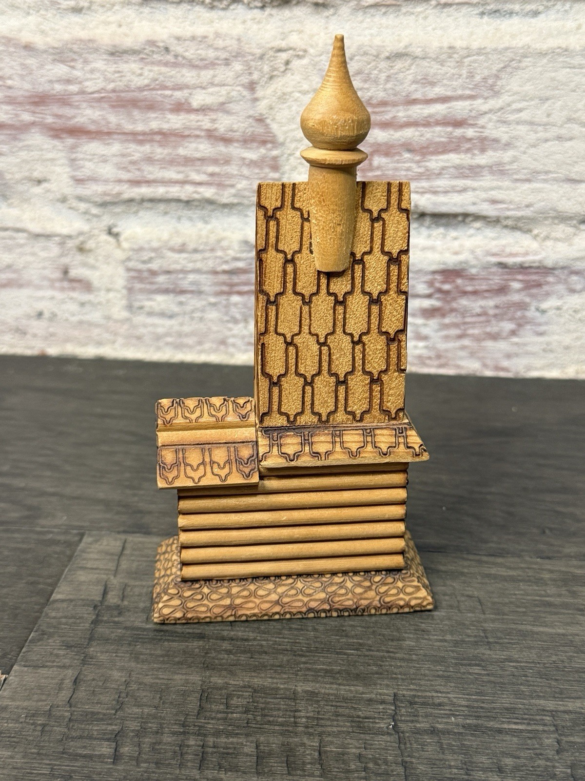 Vintage Russian Wood-Burned Carved Miniature Church For Village