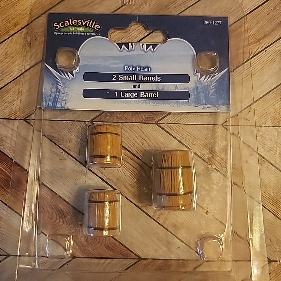 6 Christmas Village Accessories NEW SEALED Phone Booth Barrels Priest Choir Mini