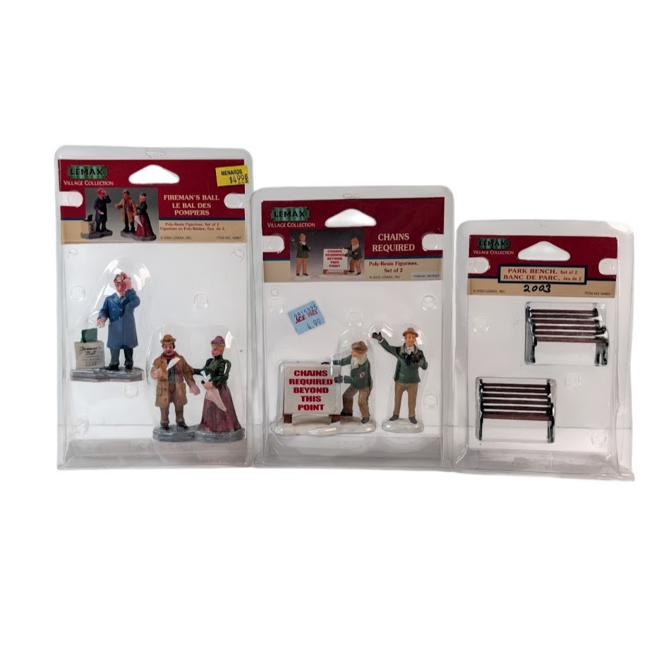 Lemax Christmas Village Figures Fireman’s Ball Chains Required Park Bench 2000s
