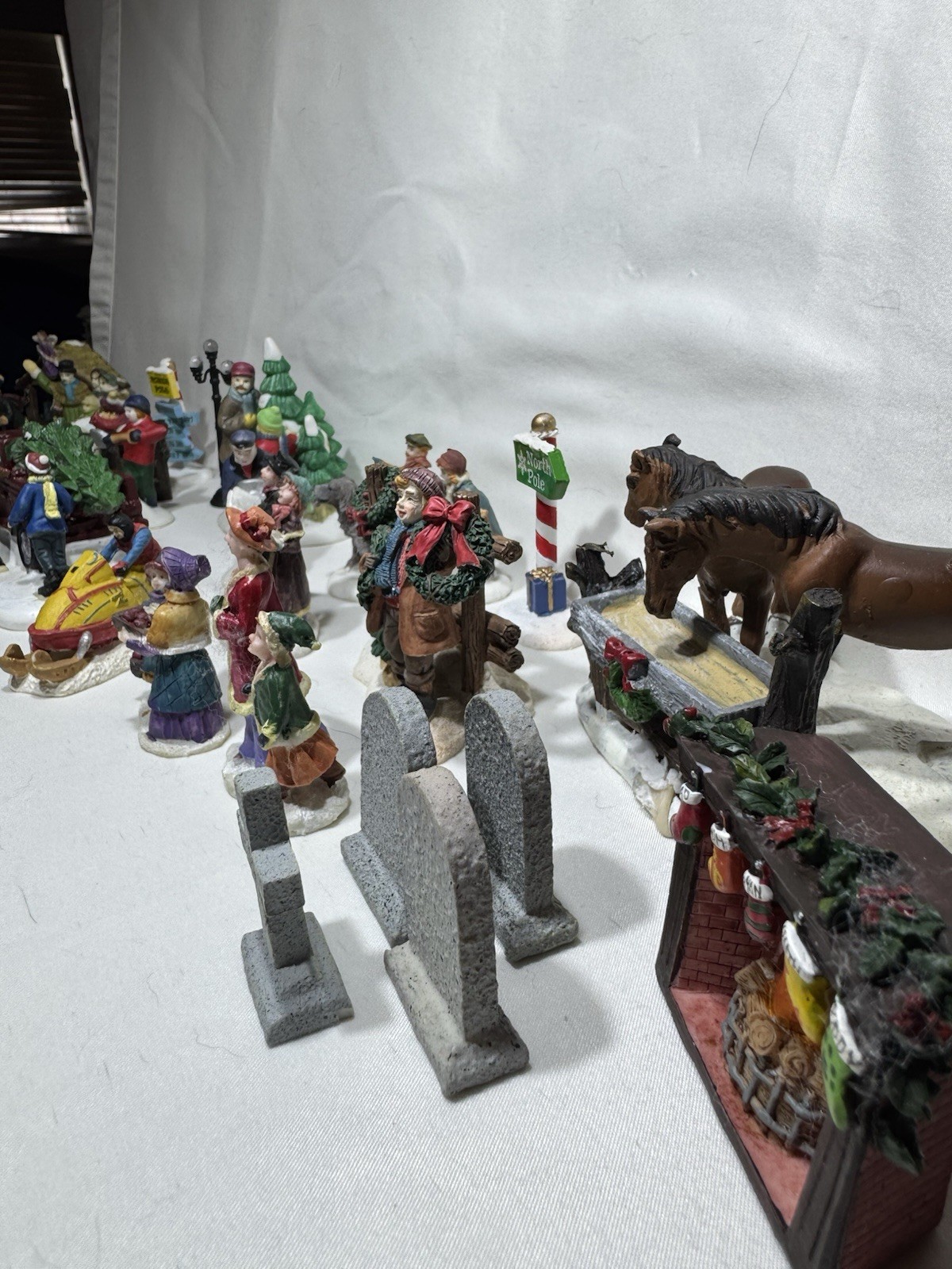 Large Vintage Christmas Village Accessories Lot 30 Pieces People Animals & More!