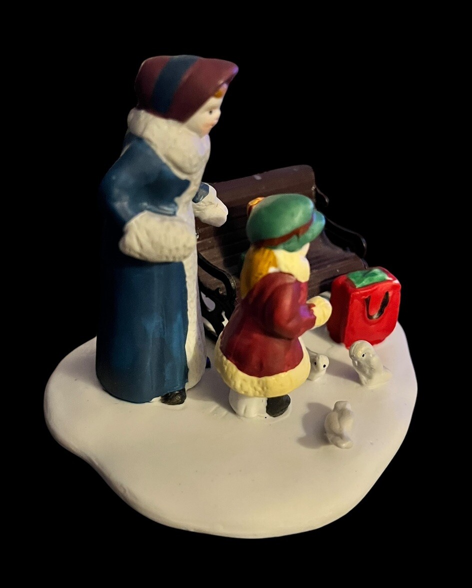 Vintage 1995 LEMAX Dickensvale Christmas Village Feeding Birds Figurine