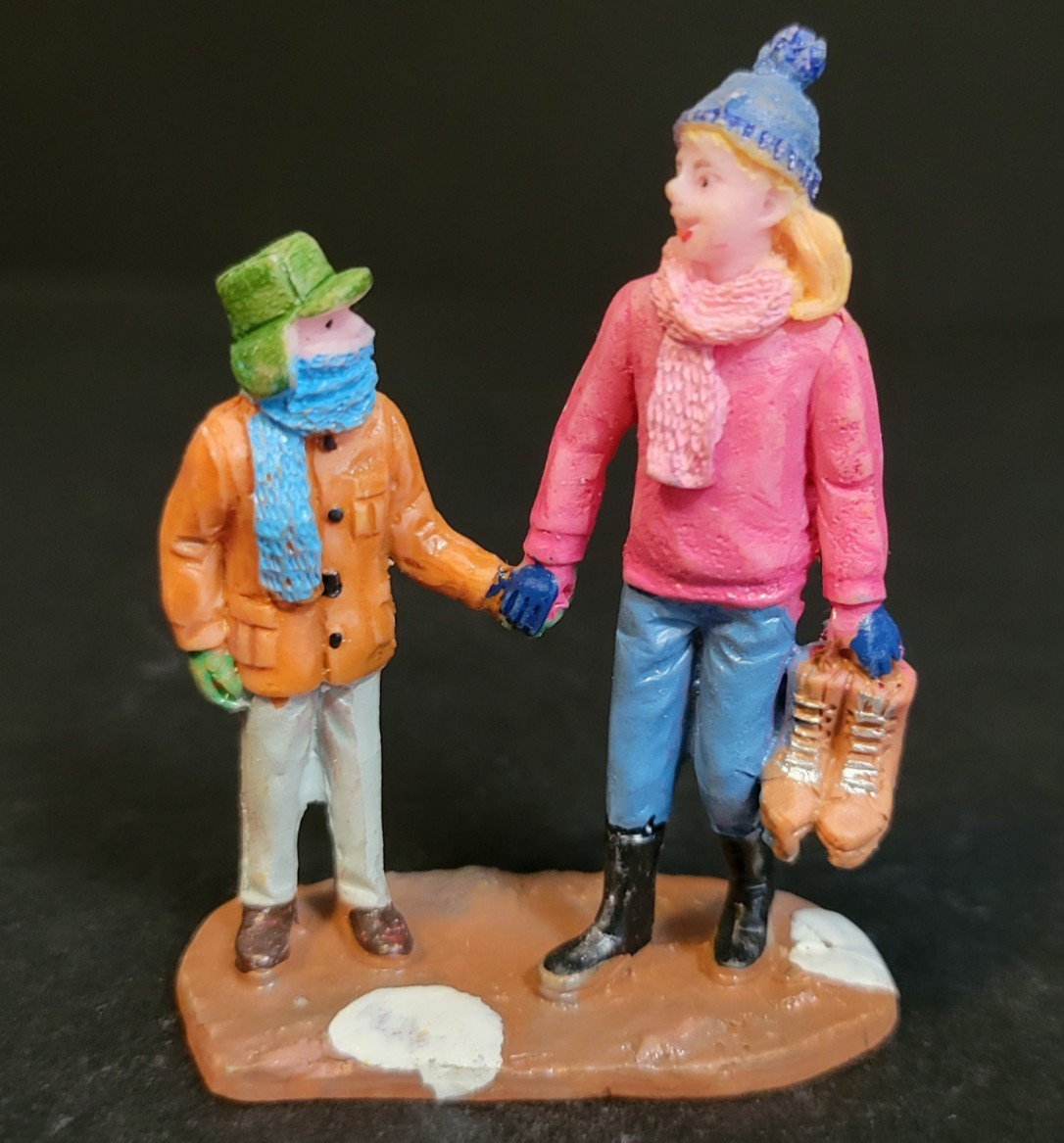 Lemax Christmas Village Town Skating My Sister 22025 Holding Hands Ice Skate