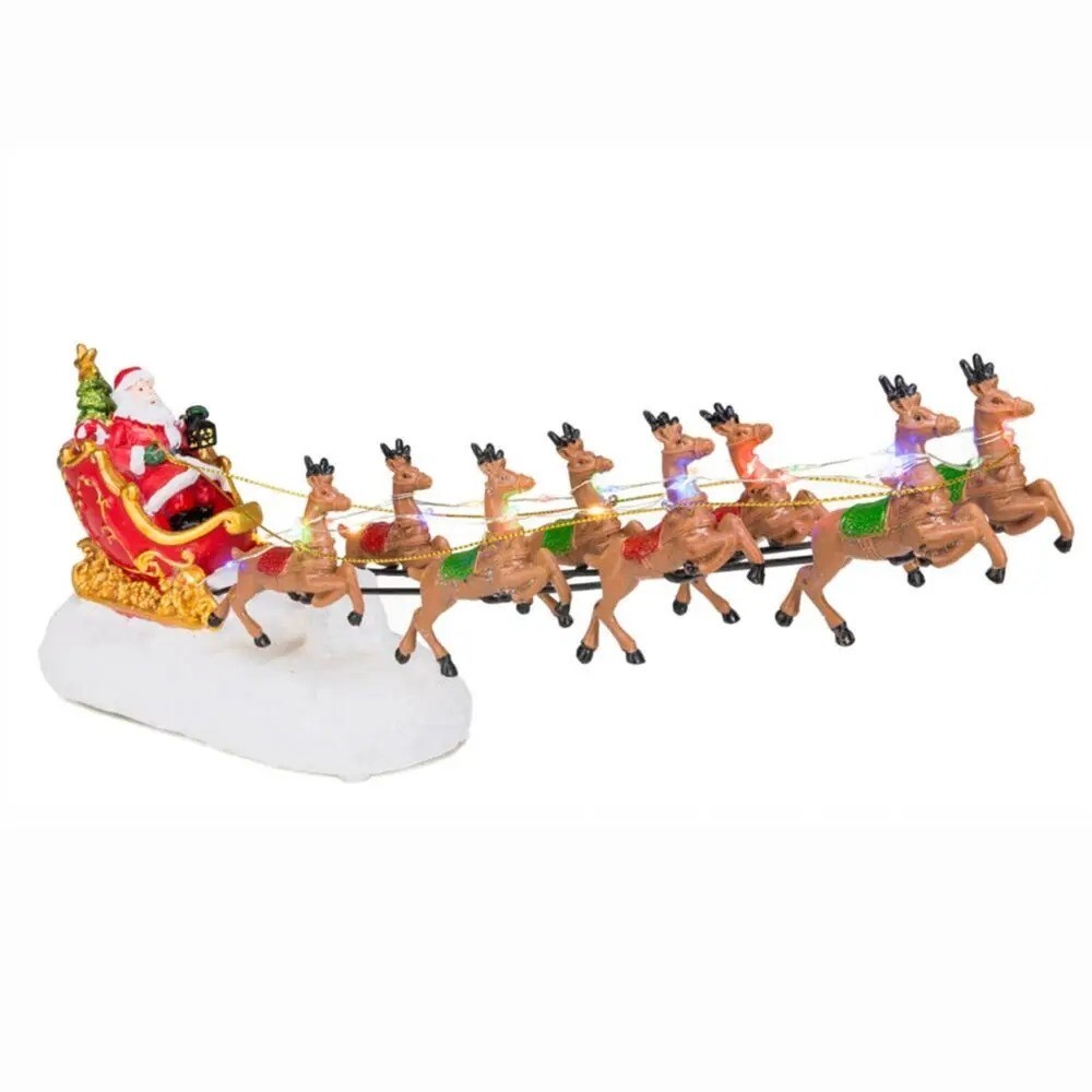Christmas Village Decoration Santa’s Sleigh and Reindeer LED Light and Music