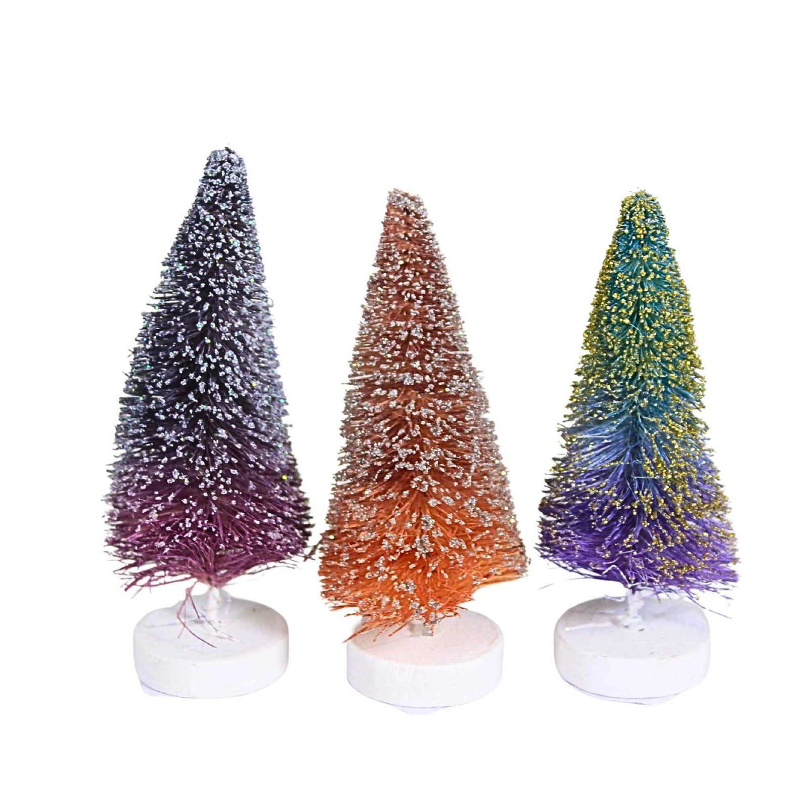 Cody Foster 3.75in Rainbow Ombre Bottle Brush Trees, Sisal, Putz Village Pine