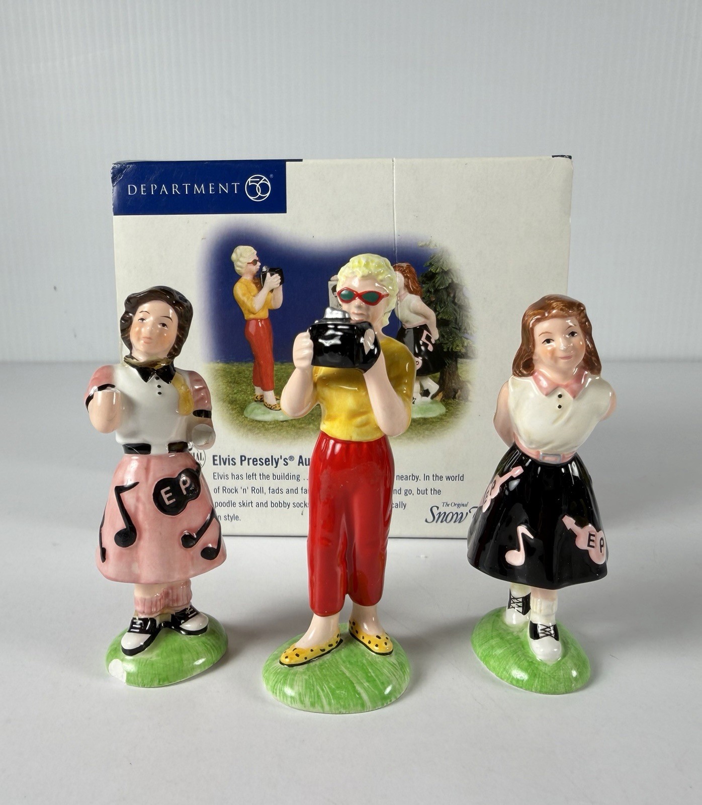 Set 3 Dept 56 Teen Girl Figurines Elvis Presley’s Autograph 55106 – Broken As Is