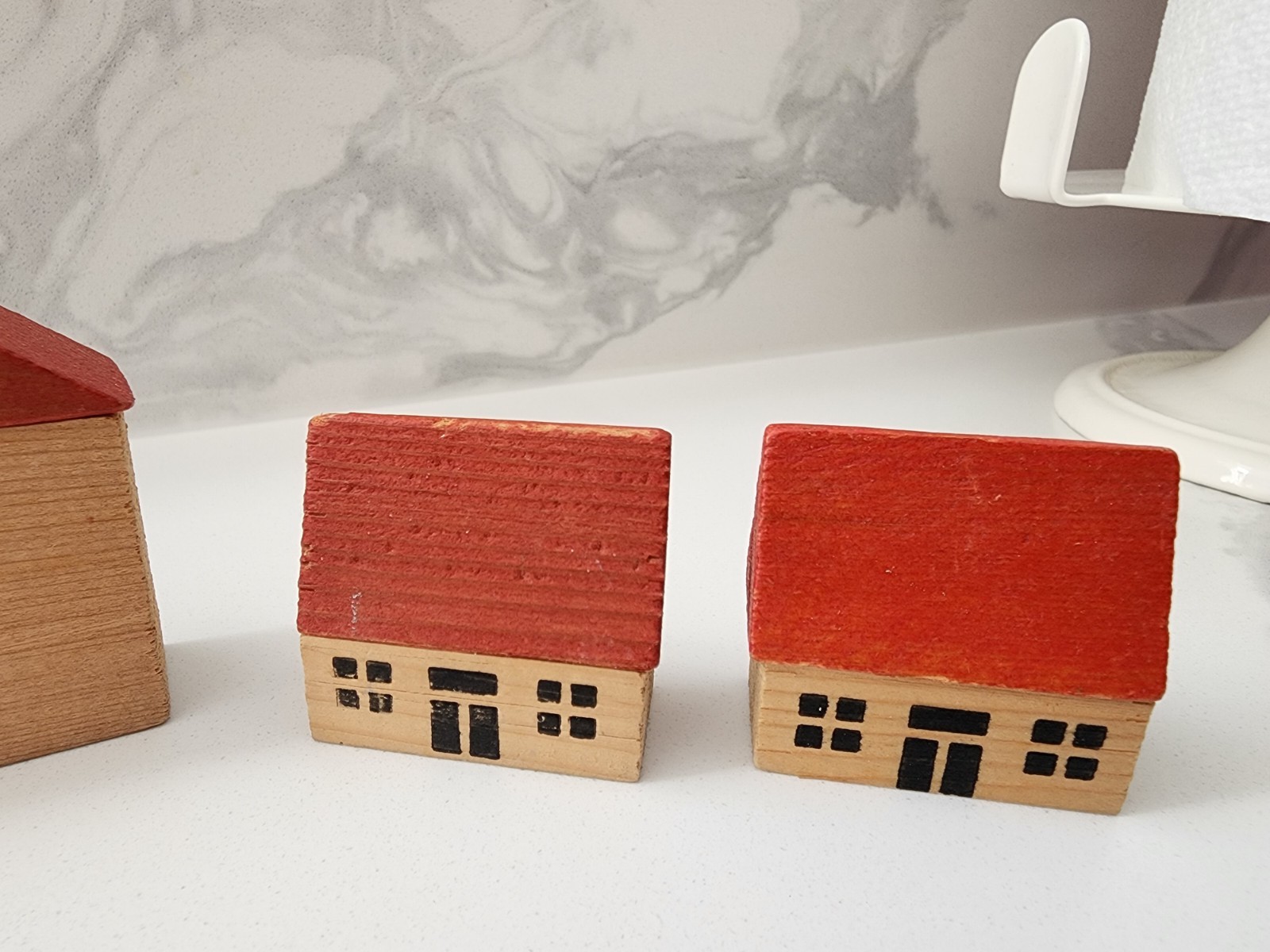 Vintage Erzgebirge Putz wooden miniature village Train Staion Houses Germany