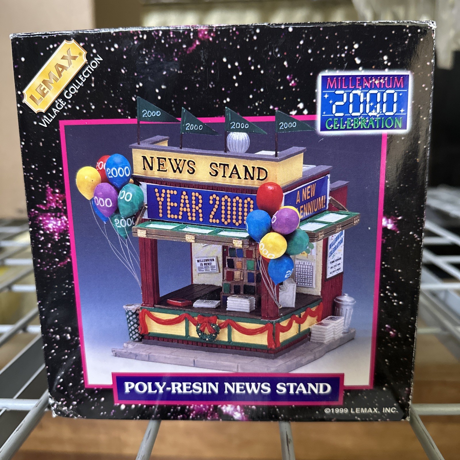 Lemax Village Collection Millennium Y2K 2000 Celebration Resin News Stand RARE