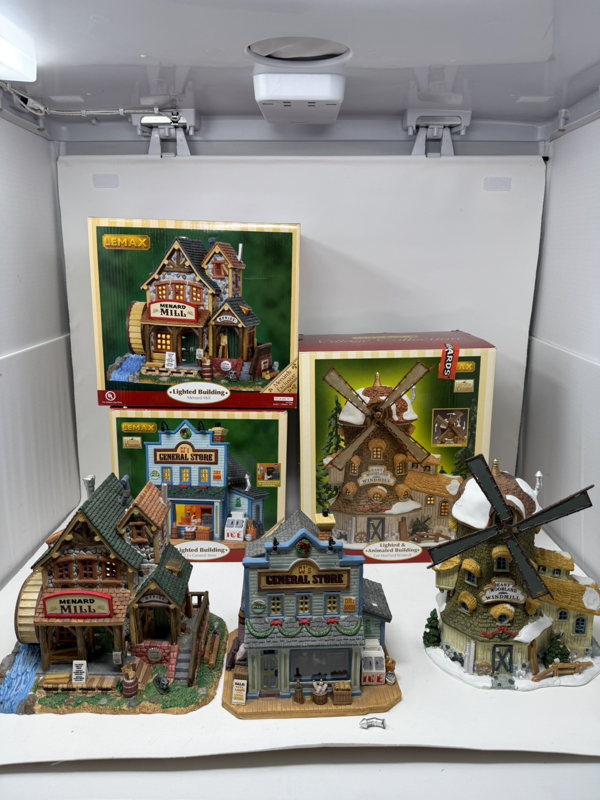 Lot Of 3 Lemax Christmas Village Buildings Menards General Store Windmill