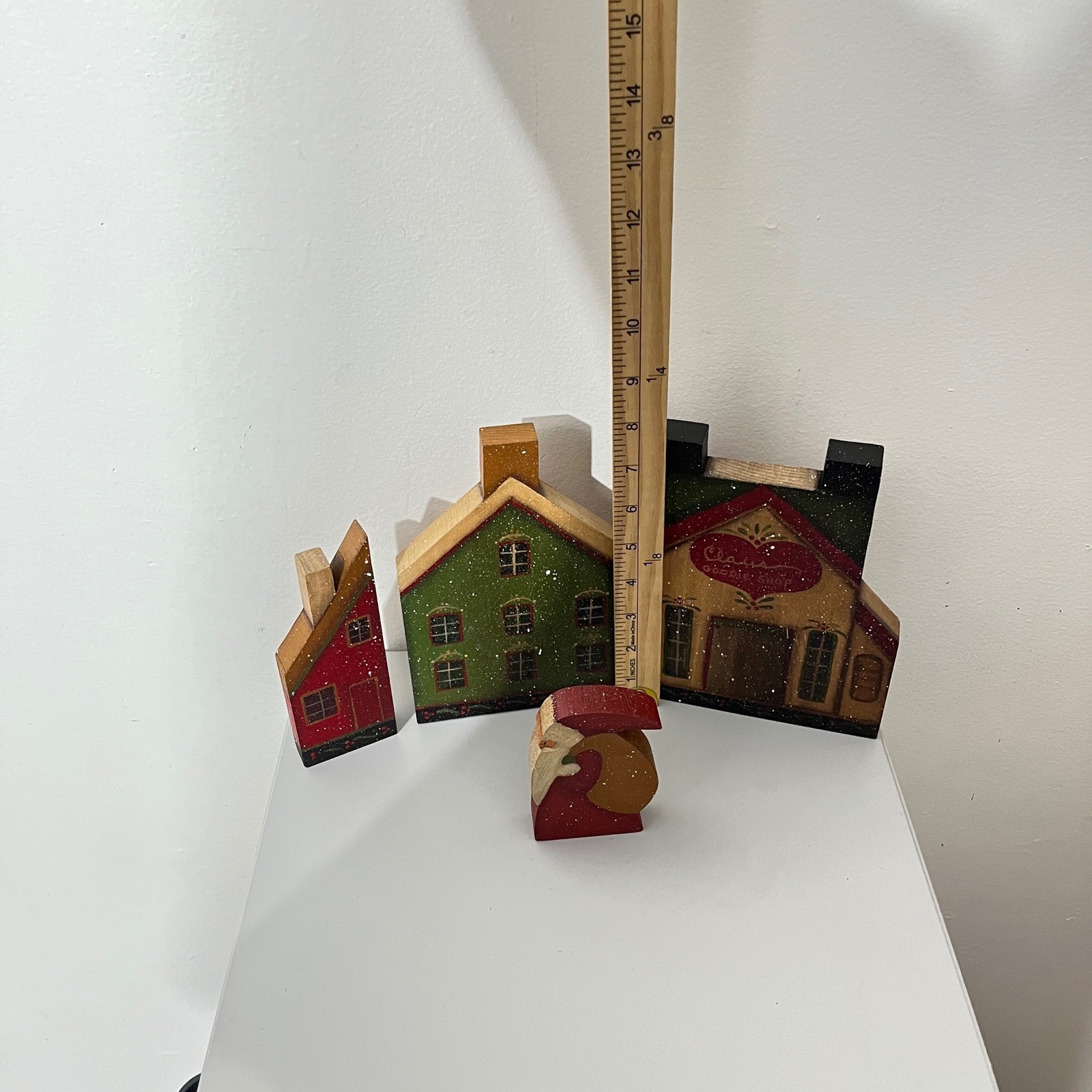 Vintage Artisan Wooden Christmas Village Set Multicolor Rustic Folk Art Decor