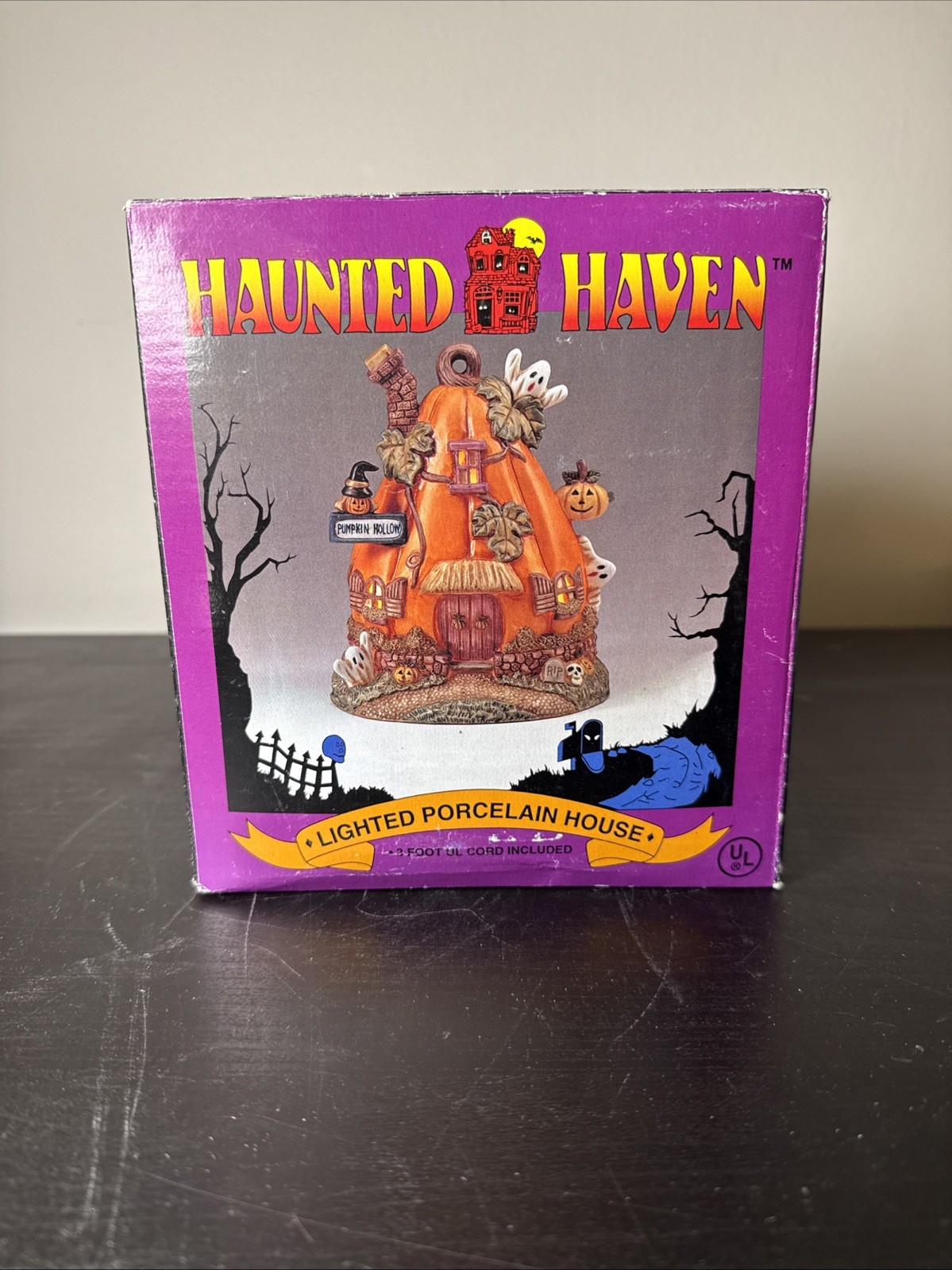 Haunted Haven lighted Porcelain Pumpkin House
