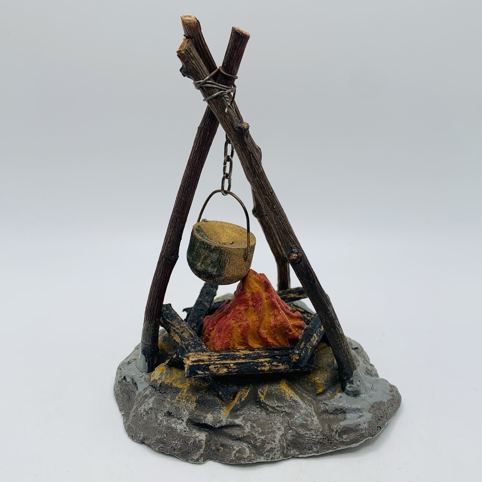 Vintage 1930s German Putz Cook Fire + Pot Wood Frame 4 1/2″ Christmas Village
