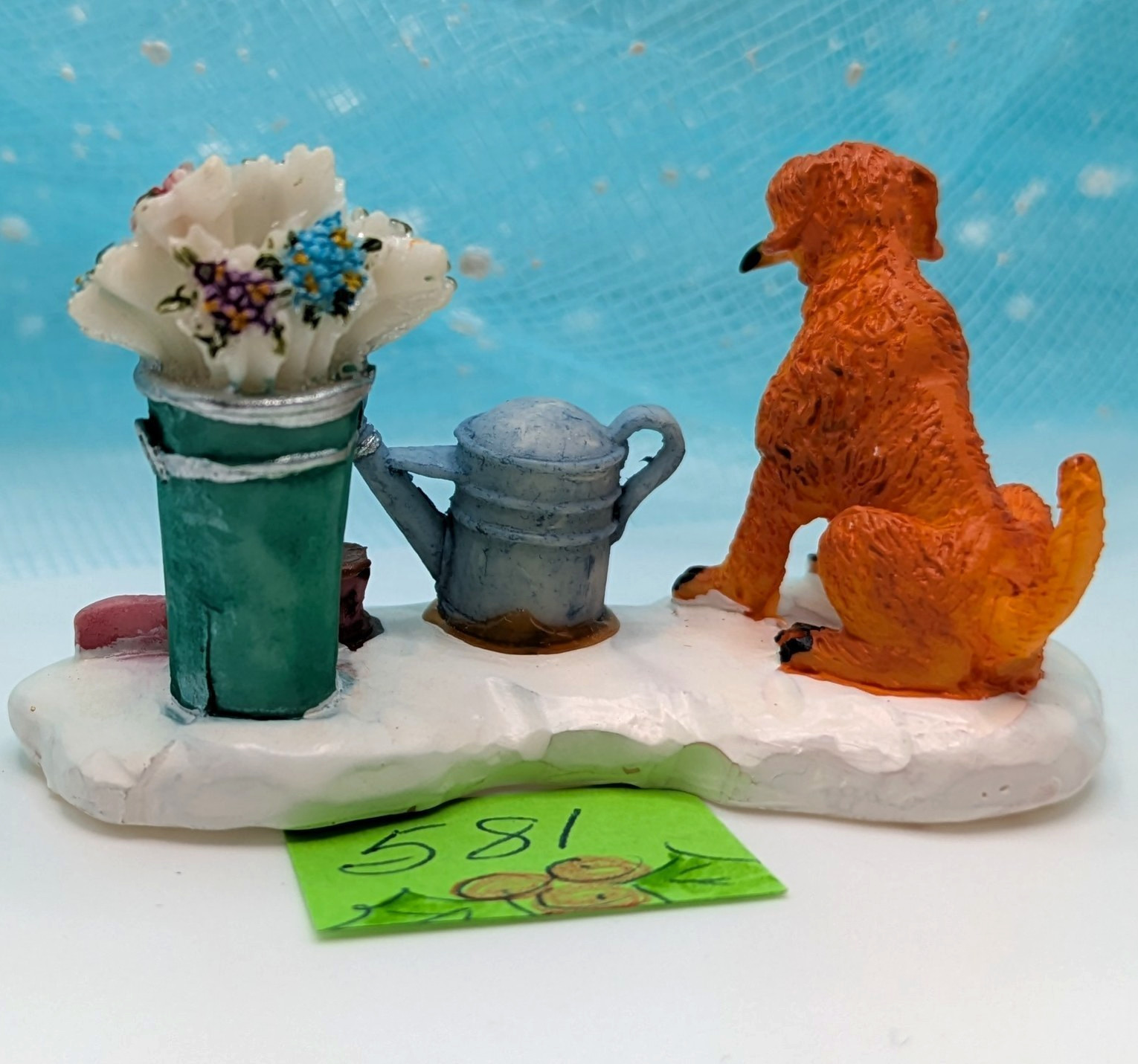 Lemax Dog flowers watering can ribbon Christmas Village figurine NO BOX INV581