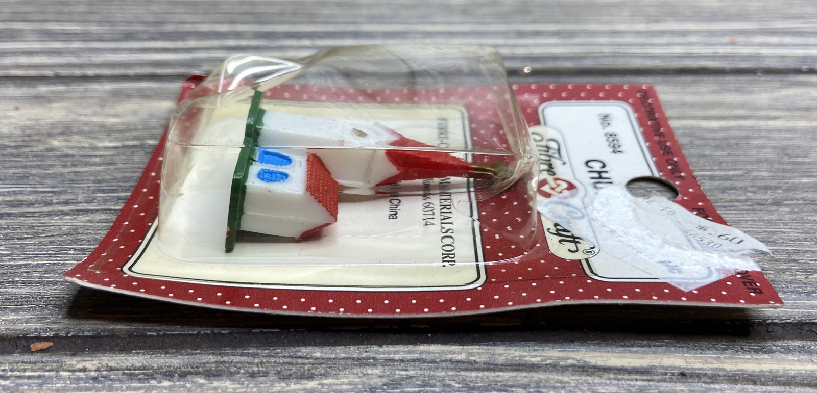 Vtg Christmas Decoration Fibre-Craft Plastic Church White Red Roof 1.5”