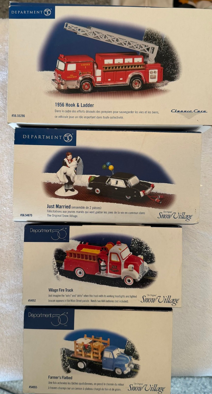 4 Department 56 – 1956 Hook & Ladder – Just Married – Firetruck – Farm Flatbed