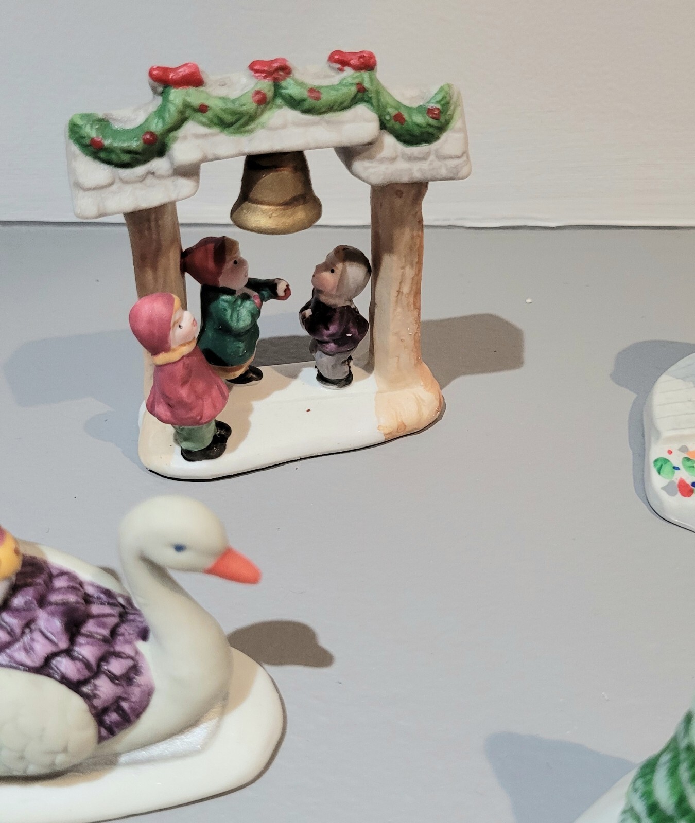 Vtg Porcelain Christmas Village People Figures Dog Cat Kids Skaters Accessories