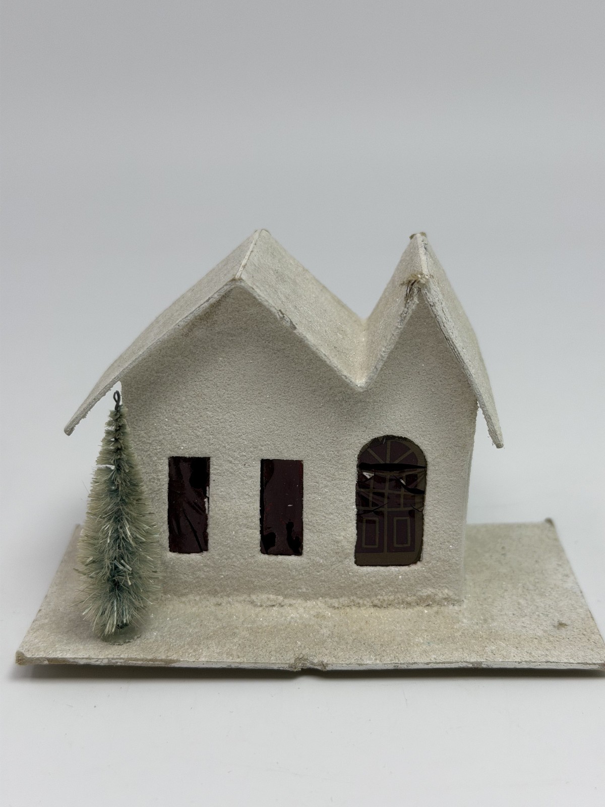 Vintage Christmas Putz House Lot Of 4 Cardboard Mica Glitter Japan