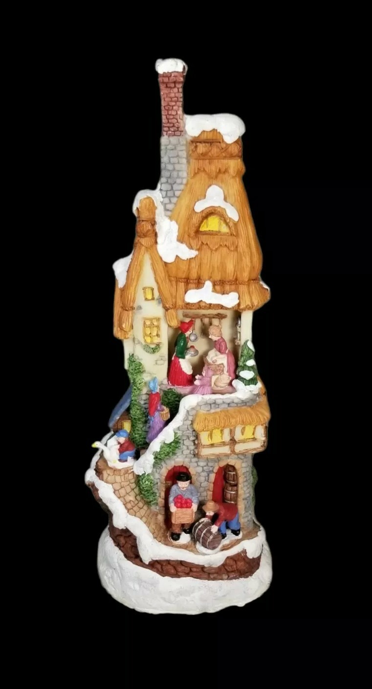 Musical Christmas House Deck The Halls 11″ Tall Brick Stone Straw Snow Holidays