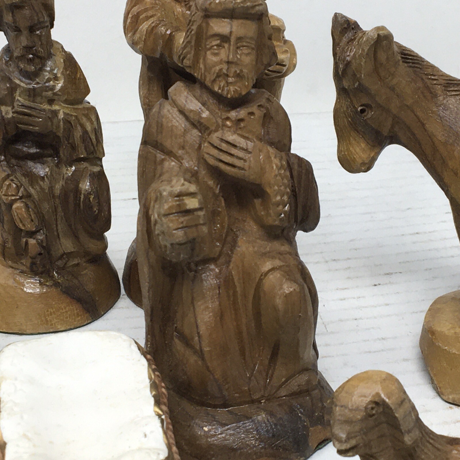 Vintage Hand Carved NATIVITY SET 9 Piece Wood Holy Family READ DESCRIPTION