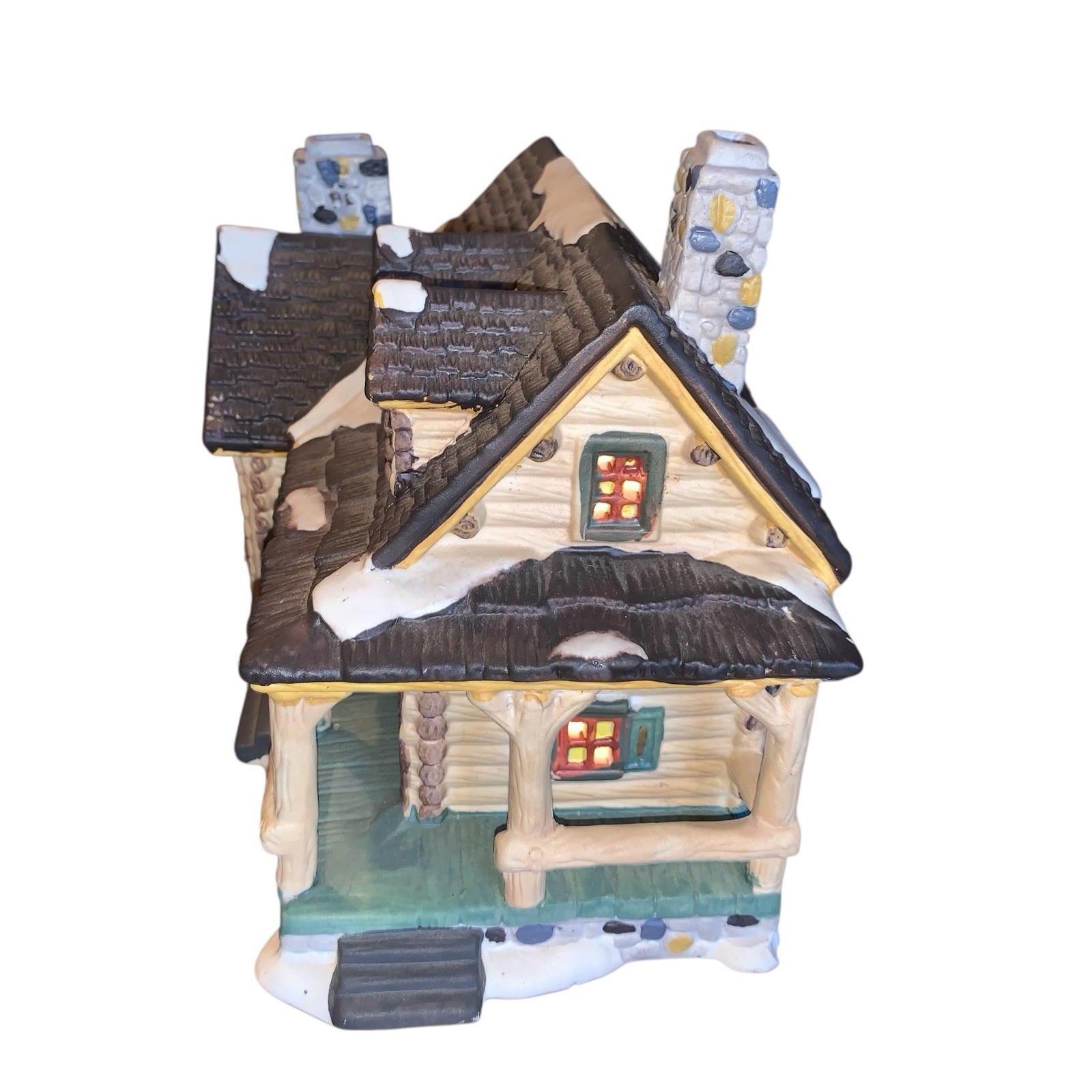 Black Bear Lodge Ceramic Illuminated House With Cord Bulb Vintage