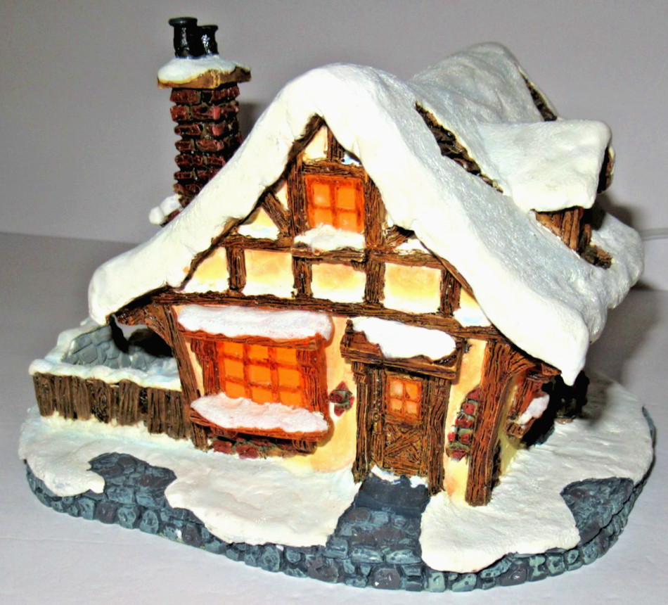 “CHRISTMAS: LIGHTED WINTER COTTAGE” ~(7″ TALL)~ **LIGHT CORD INCLUDED** RARE!!
