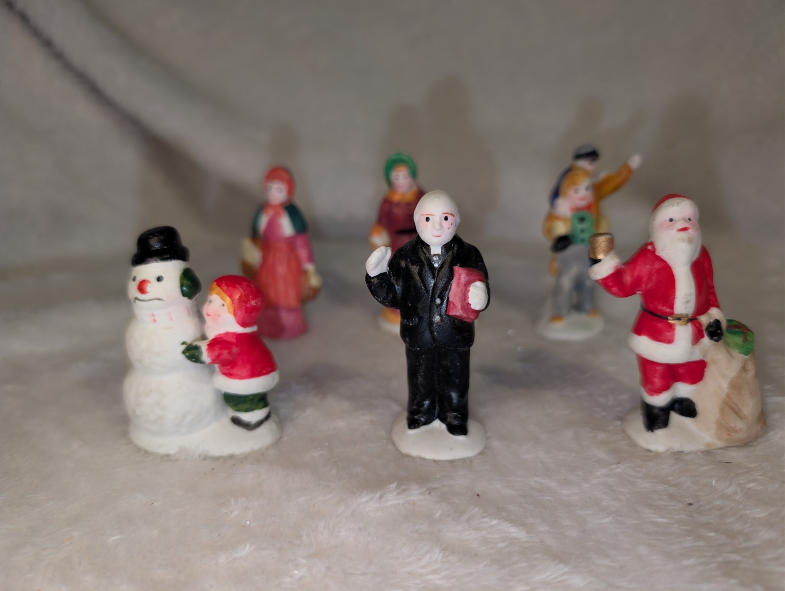 Lemax Christmas Figures Village Porcelain Santa Kids Snowman Priest Dog Lot of 6