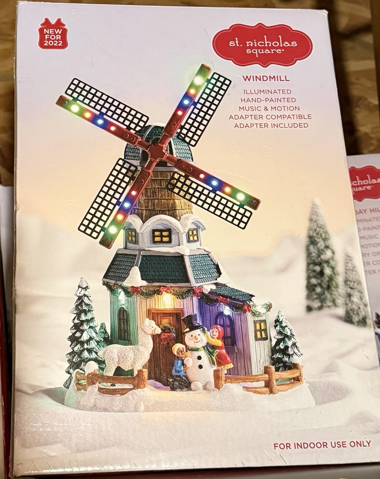 St Nicholas Square Village Windmill Motion & Lights & Music NEW