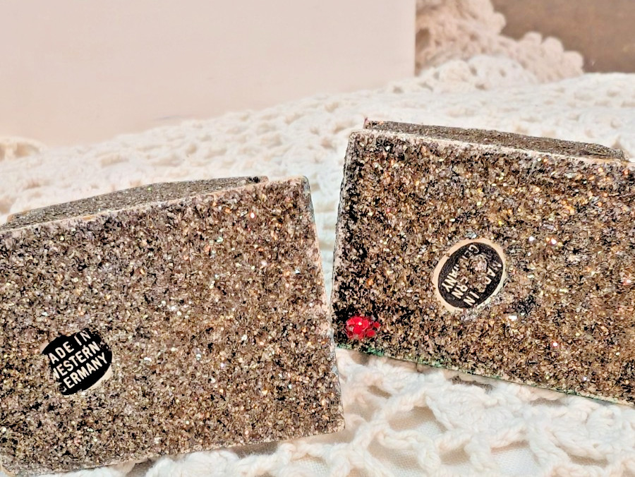 Vintage Putz Style Miniature Silver Mica Glitter Houses Made In Western Germany