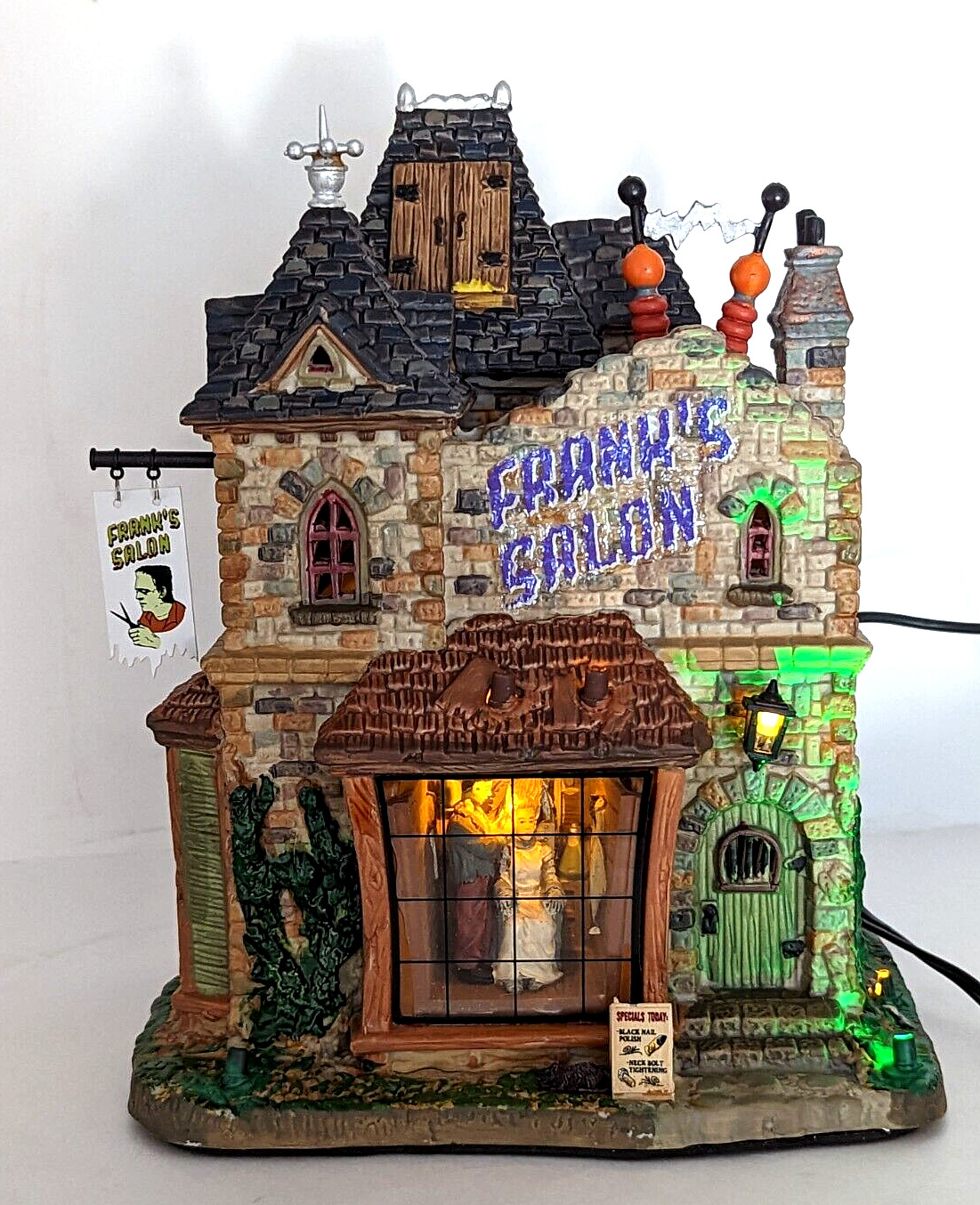 Lemax Spooky Town Franks Salon Frankenstein Hair Cut LED Sound Halloween Village