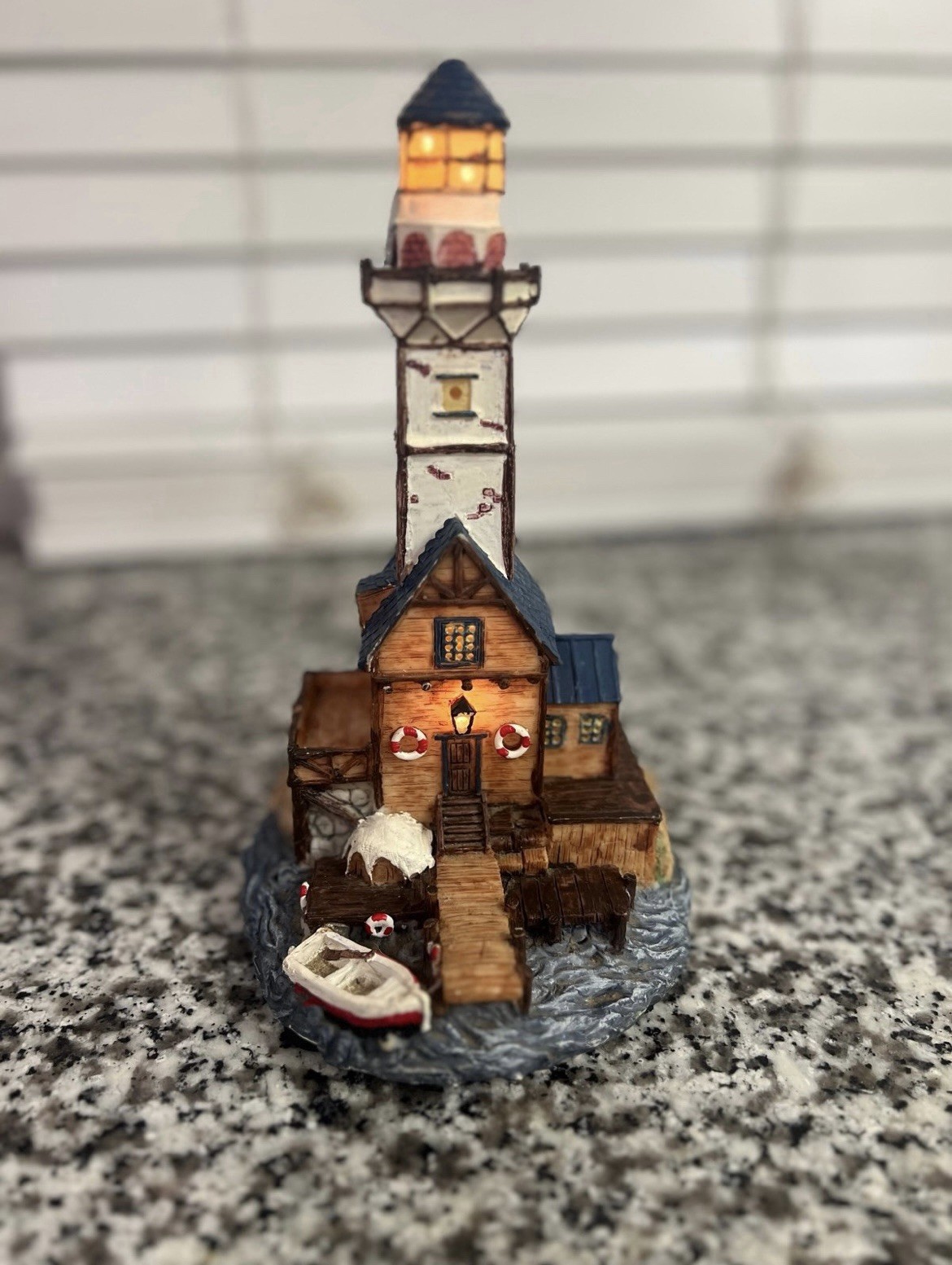 Lighted Lighthouse Harbor Figurine With Seagull & Boat Sounds Nautical Coastal