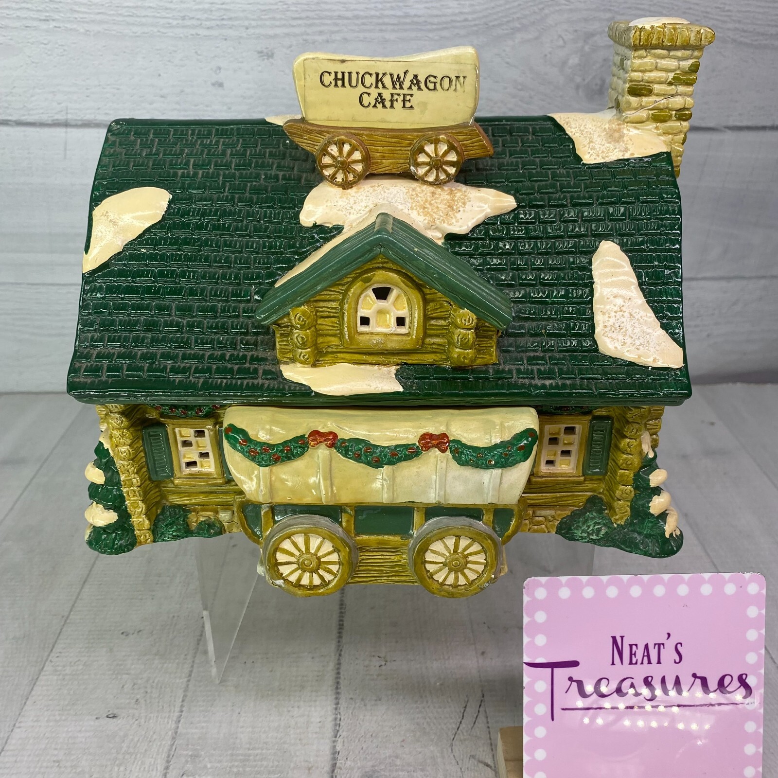 1995 Santa’s Best CHUCK WAGON CAFE Light Up Cowboy Western Christmas Building