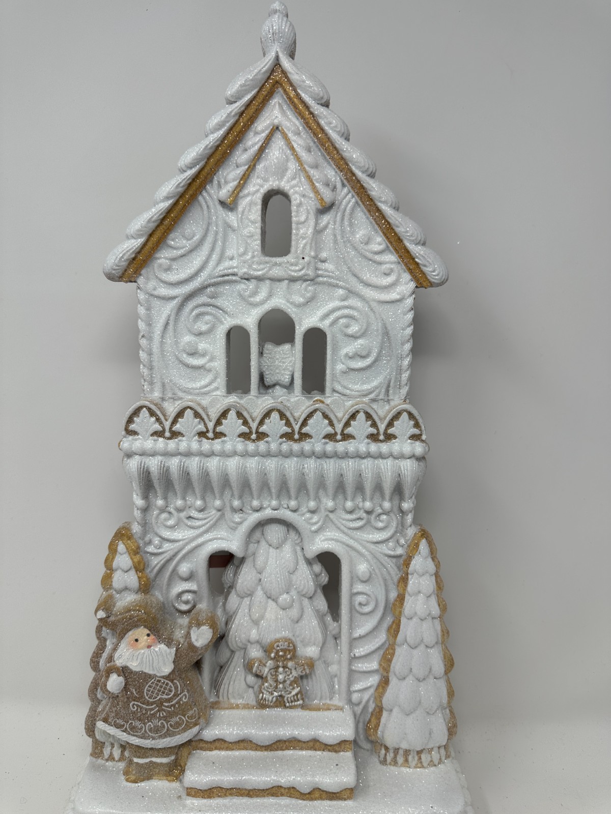 2D “Flat” White Christmas Gingerbread Village House, LARGE, 18″, NEW