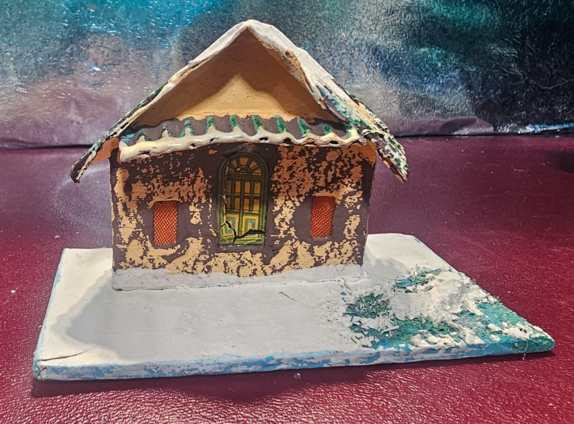 Vintage Japan Cardboard & Mica Putz Christmas Village House
