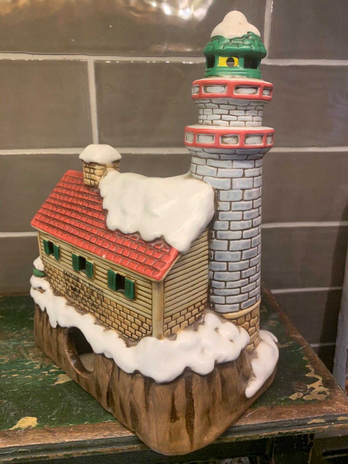 vtg lefton lighthouse byron wood colonial village handpainted light