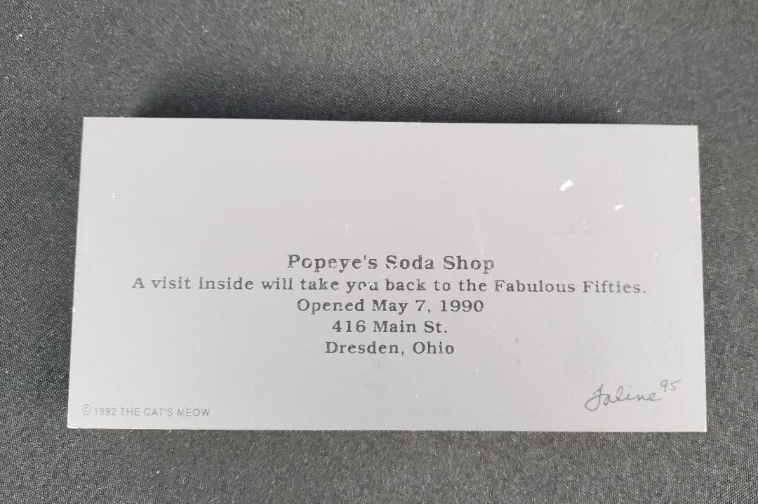 Cat’s Meow 1992 Popeye’s Soda Shop Dresden, Ohio Signed Faline Longaberger
