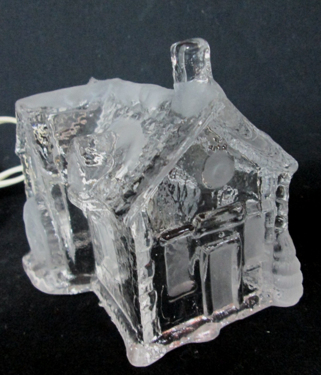 Miniature Clear/Frosted Glass Cottage/House Nightlight Figurine Decor