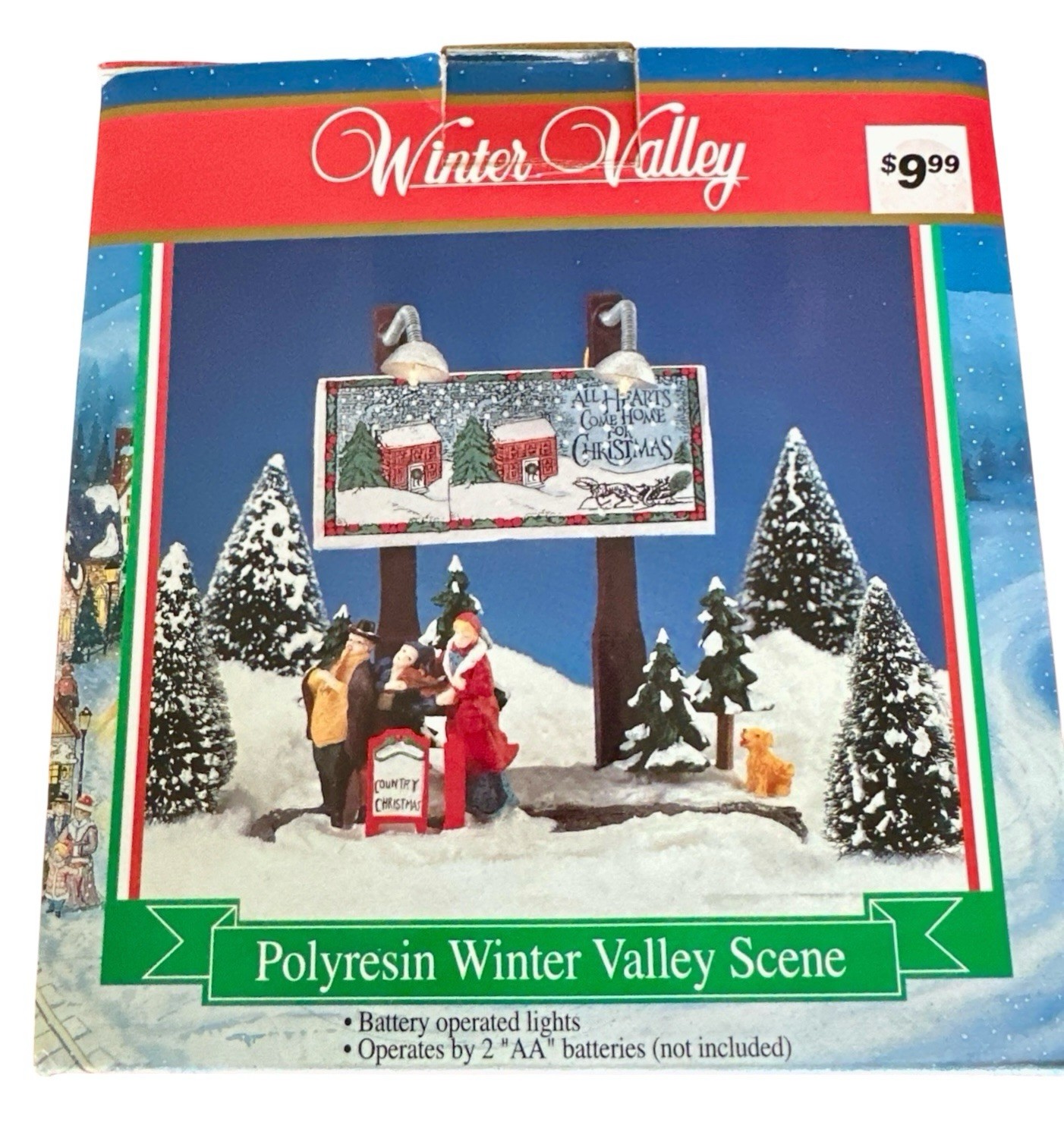 Winter Valley Series Polyresin Scene Lighted Sign #602577 IOB 1999 Christmas