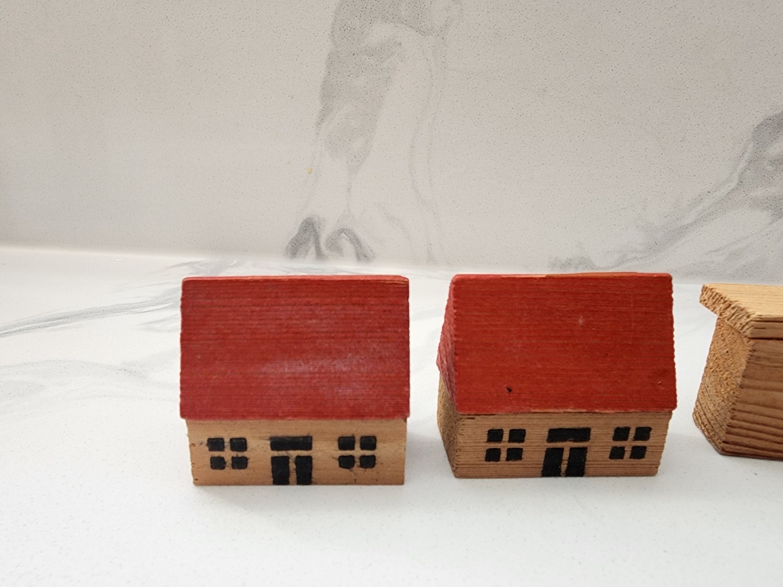 Vintage Erzgebirge Putz wooden miniature village Train Staion Houses Germany