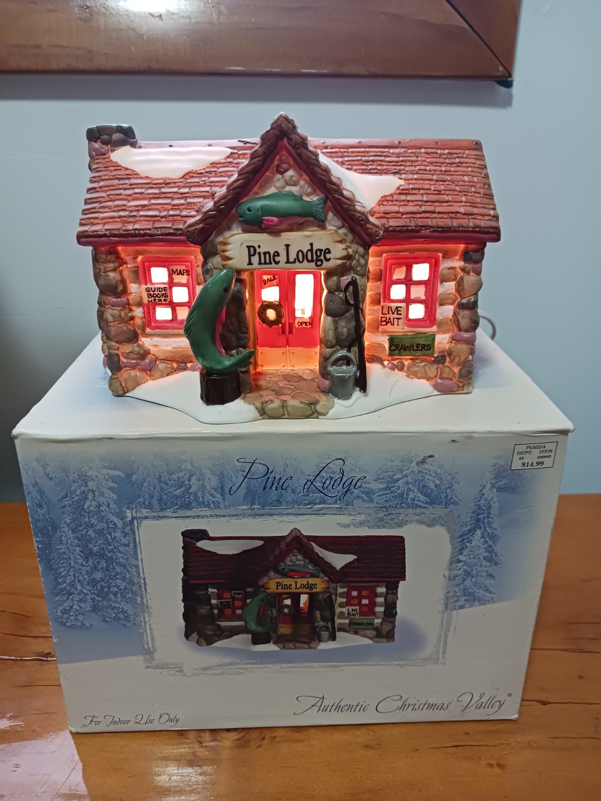 Vintage Lighted Authentic Christmas Valley Pine Lodge Fish 1998 New With Box