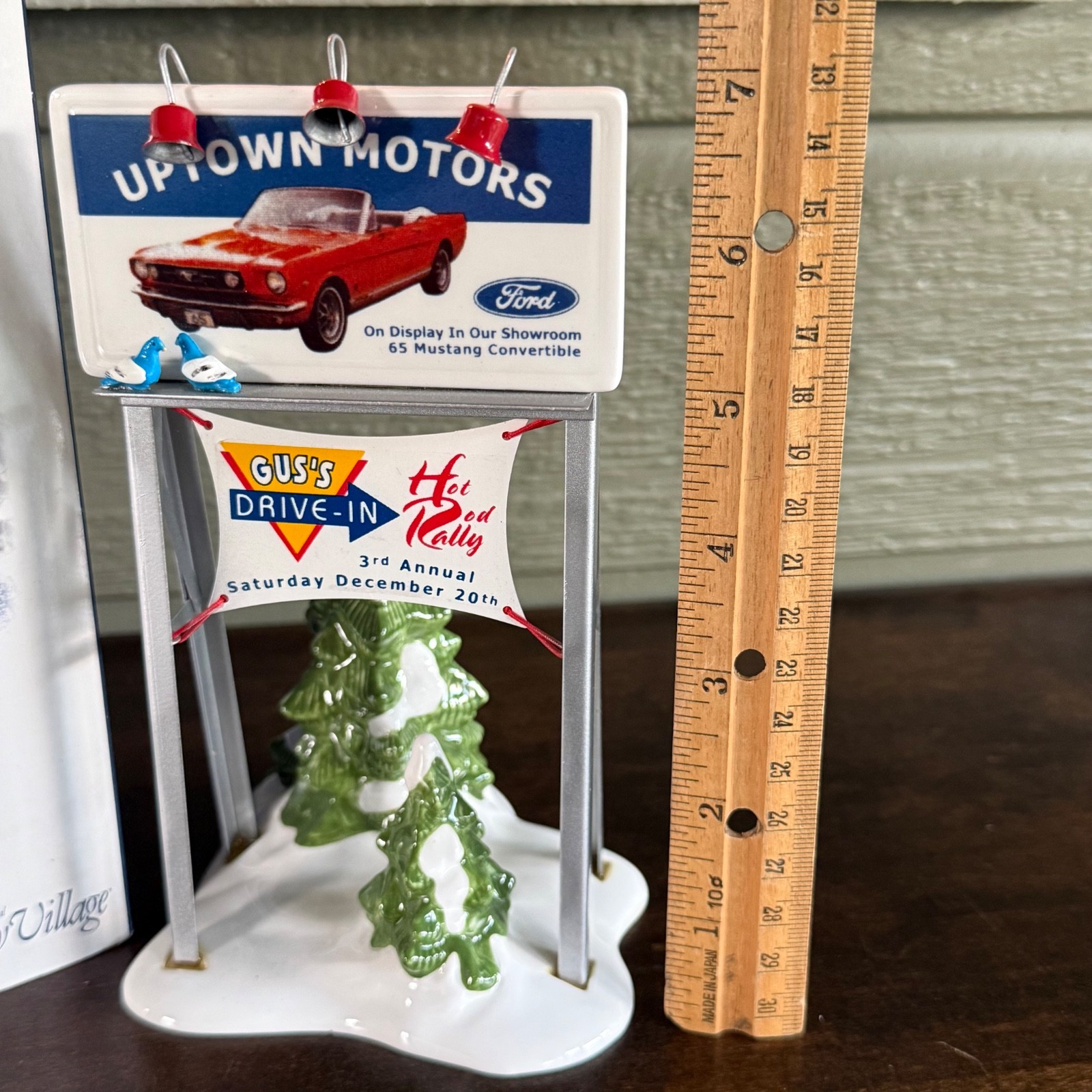 Department 56 Snow Village Uptown Motors Ford Billboard Mustang Convertible Sign