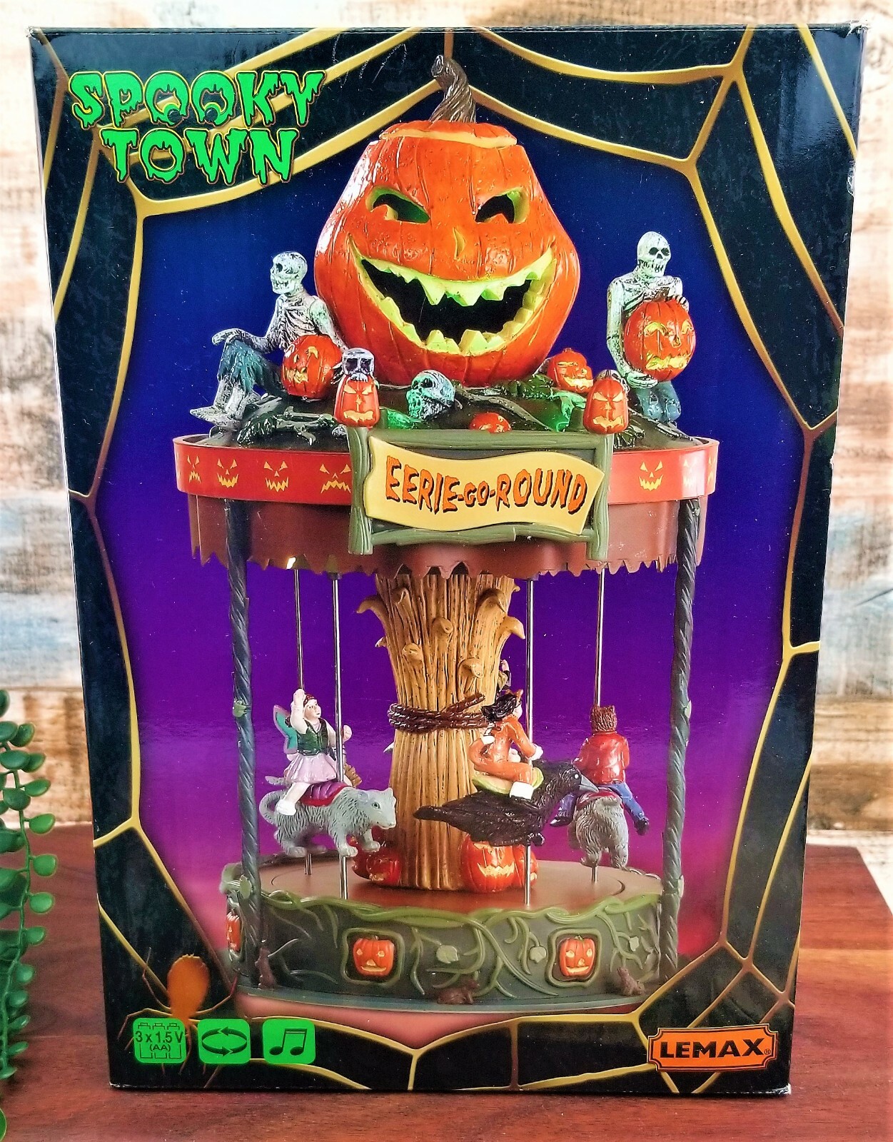Lemax Spooky Town Halloween Eerie Go Round Carousel Carnival Ride Retired VIDEO