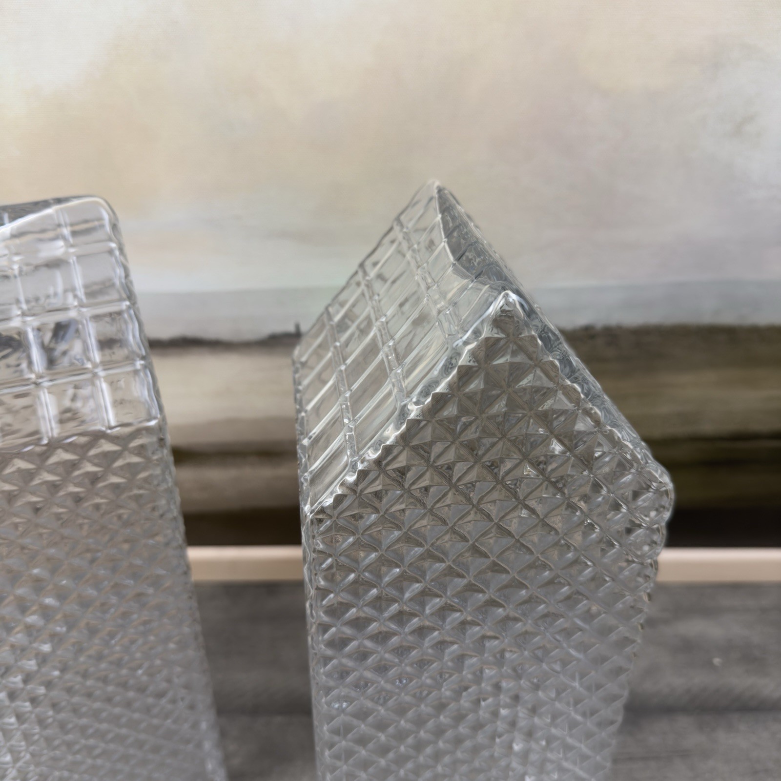 Pottery Barn Crystal Village Houses Small 11” Set/2 Clear Holidays Winter NWOB