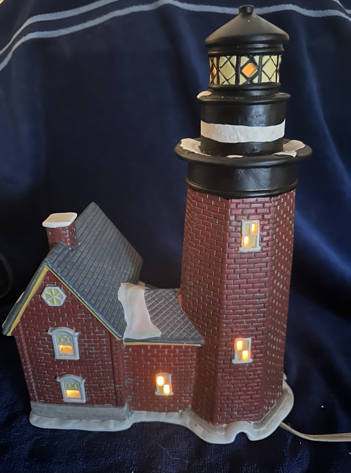 Christmas Delights Handpainted Porcelain Lighthouse W/Cottage Coastal Noel Decor