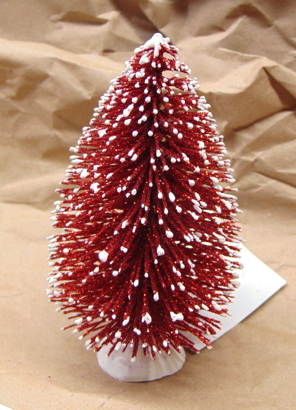 Set 4 Glitter + Snow Frosted Bottle Brush CHRISTMAS Trees 5″ Tall (SIsal style)