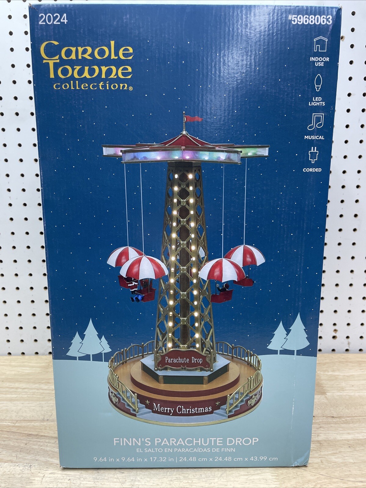 2024 Carole Towne Finn’s Parachute Drop Lighted Musical Village Scene Motion