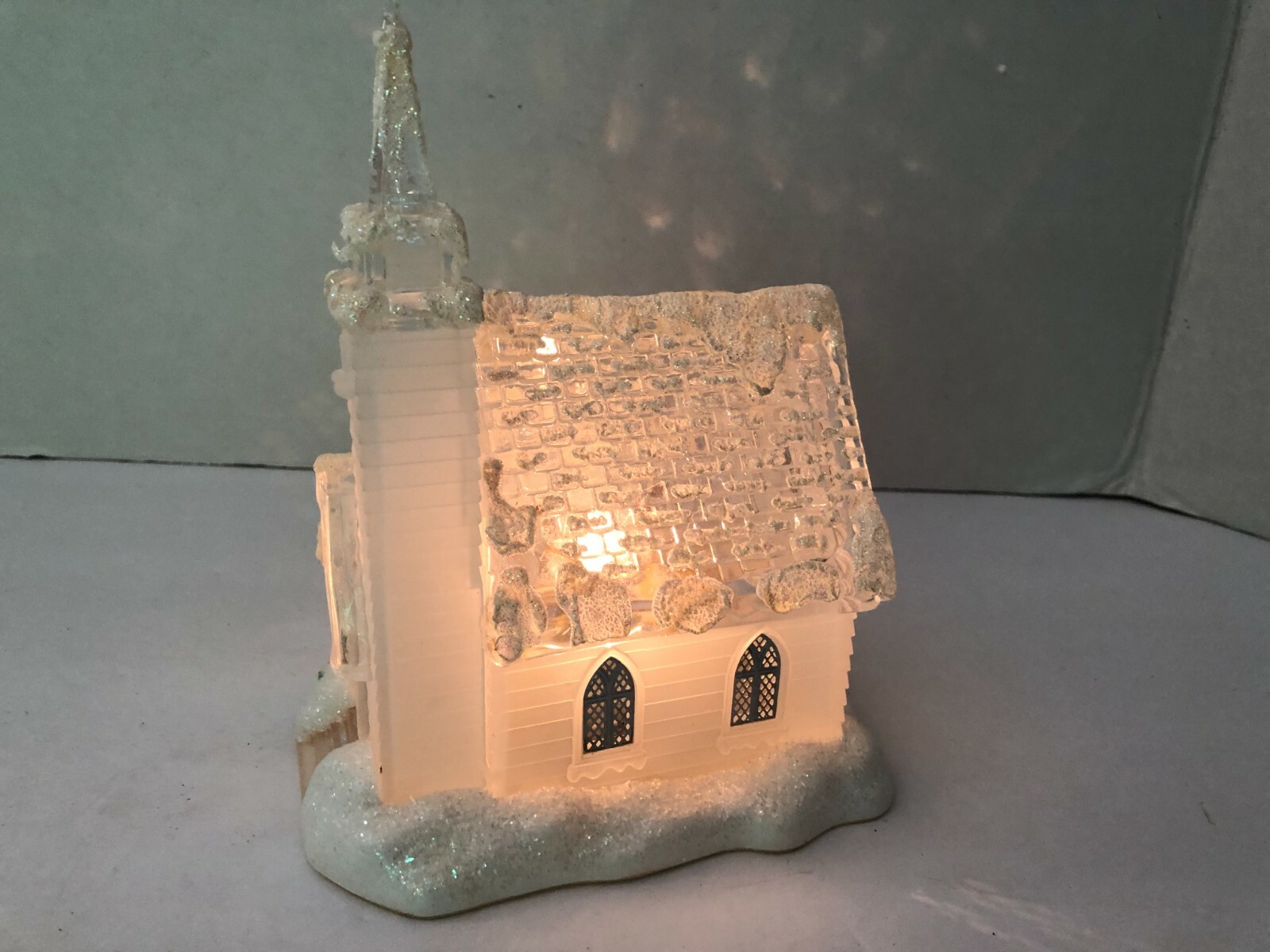 Lighted 7″ Tall Snow Covered Clear Village Church